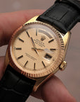Day-Date 36 18k Yellow Gold Champagne Dial Leather Strap Ref. 1803 (c. 1978)