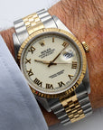 SOLD Rolex Datejust 36 16233 Rare Porcelain Cream dial / 1989 full set