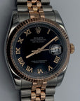 SOLD Rolex Datejust 36 Rolesor Everose Fluted / Jubilee / Black Roman - 116231