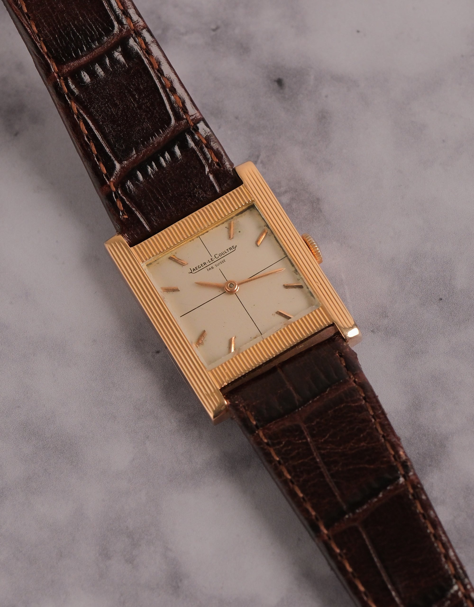 Jaeger-LeCoultre Tank Rose gold 18k / Super rare / crosshair dial / Large size