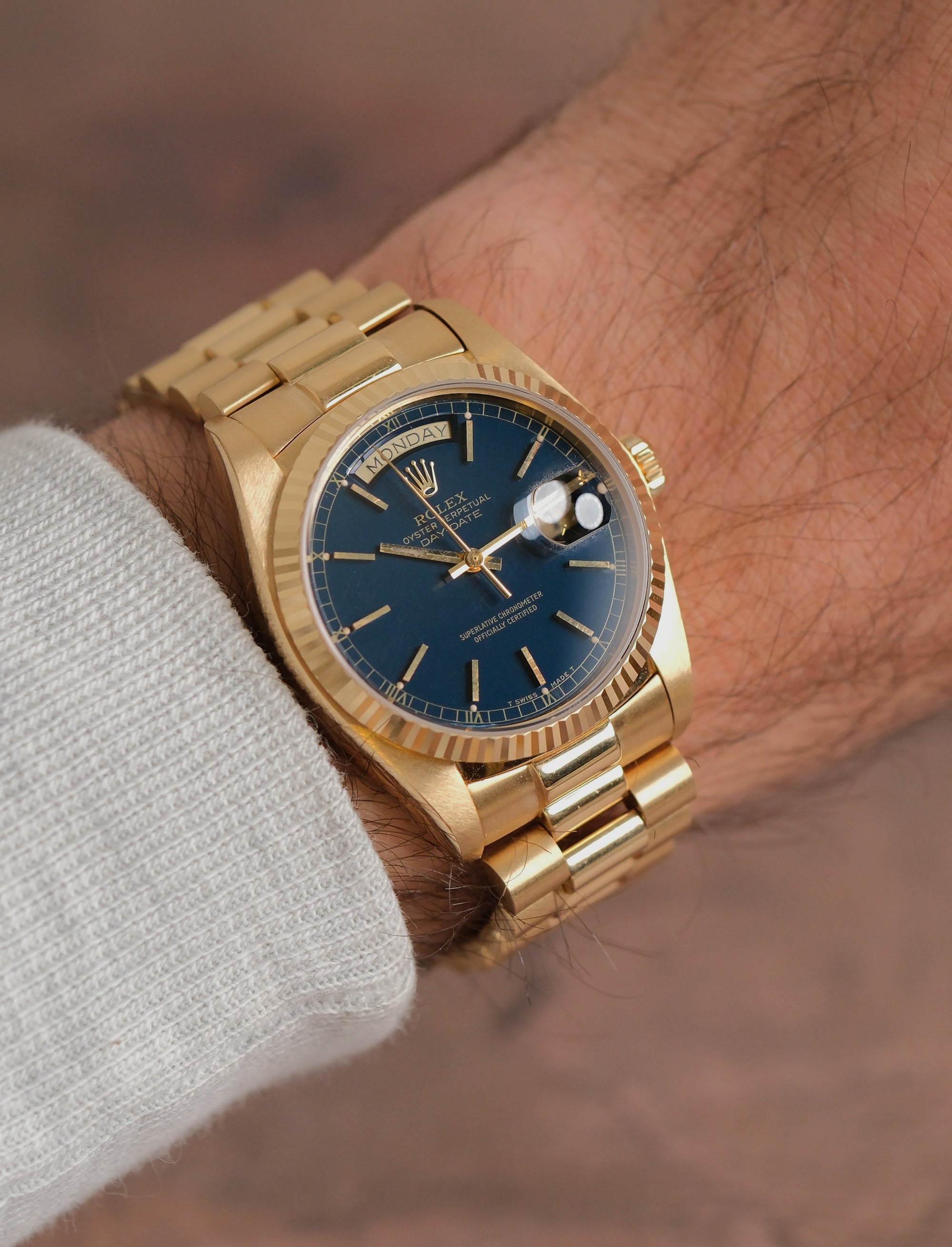 Rolex day date 18038 - Ultra Rare Stella Blue Petroleum dial / full set 1982