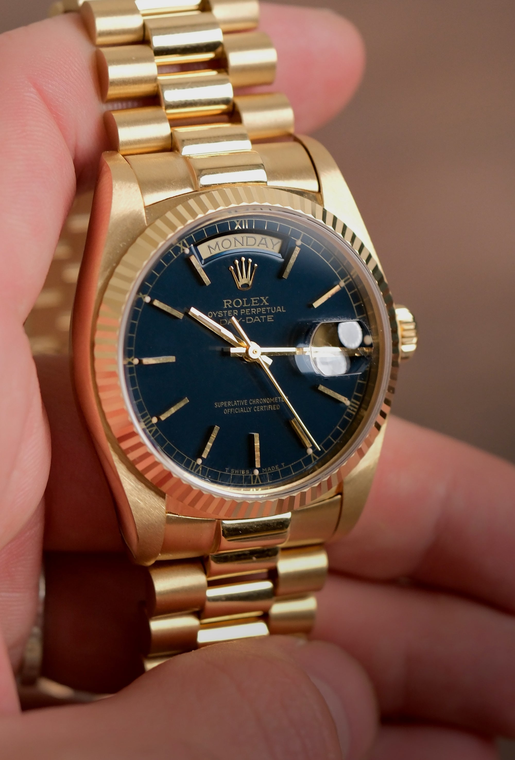 Rolex day date 18038 - Ultra Rare Stella Blue Petroleum dial / full set 1982