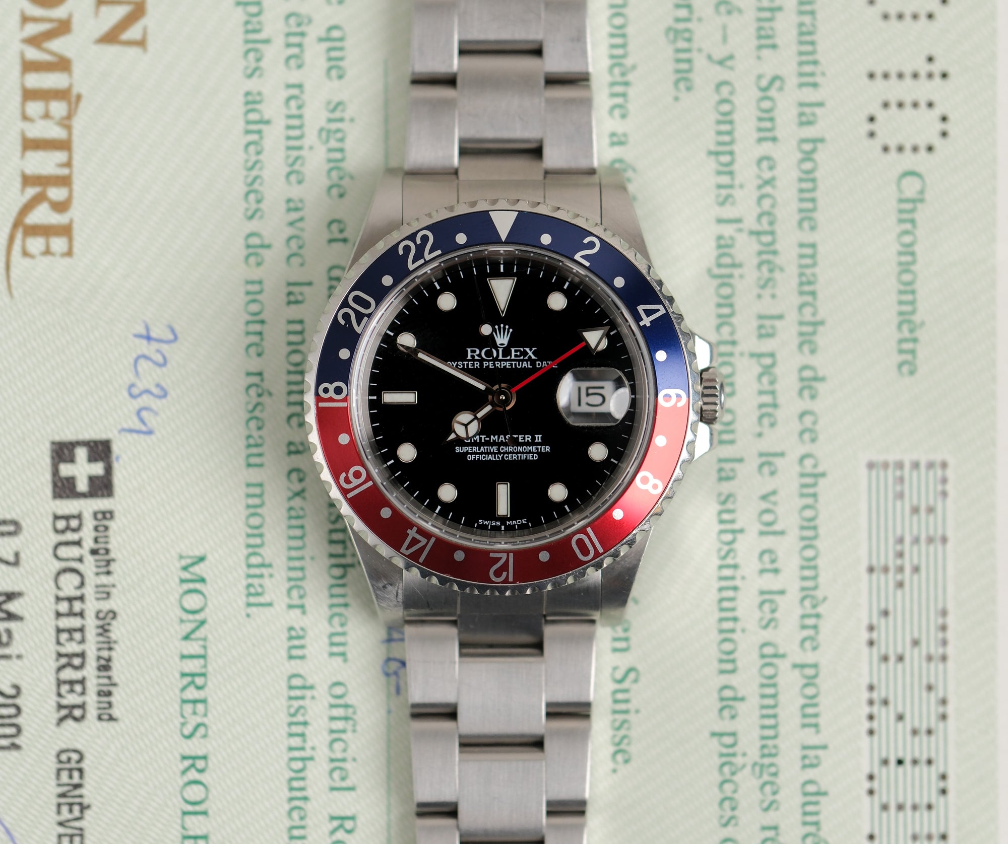 Rolex GMT Master II 16710 Pepsi P series from 2000 sold in 2001