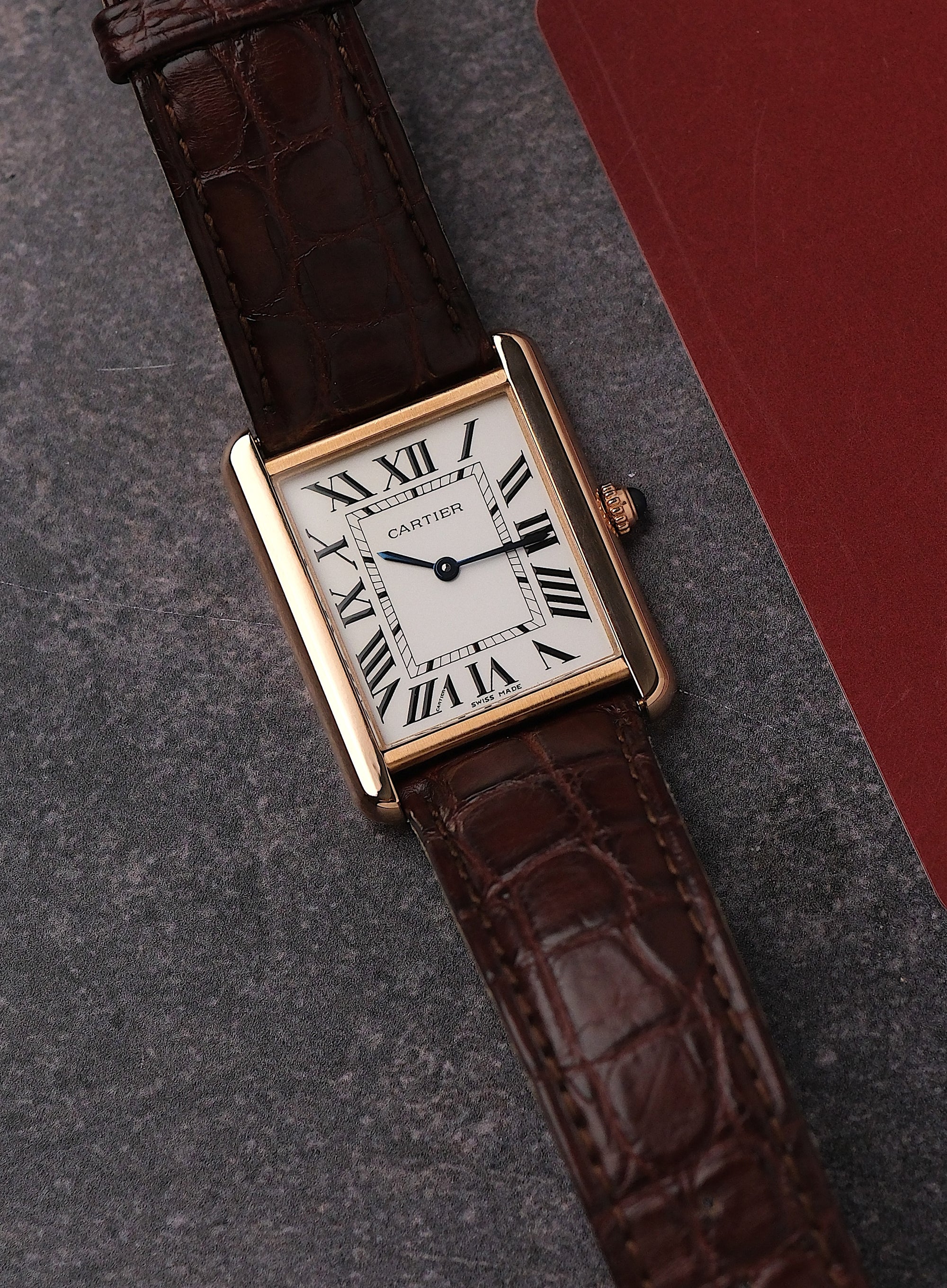 Cartier Tank Solo Large Rose Gold Steel Watch W5200025 with Papers / box