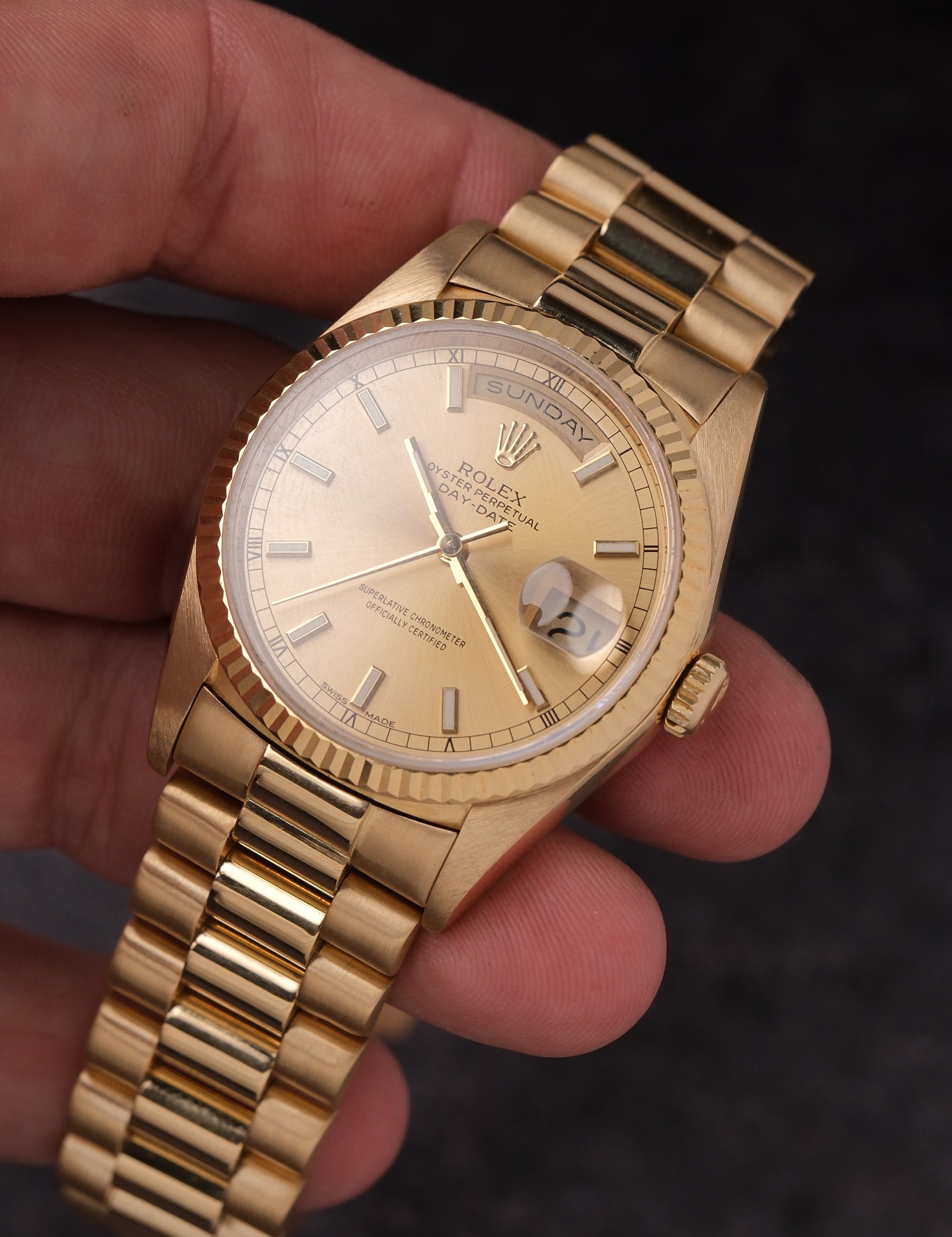 Rolex Day-Date 36 18238 18K Yellow Gold Champagne Service Dial (1990)