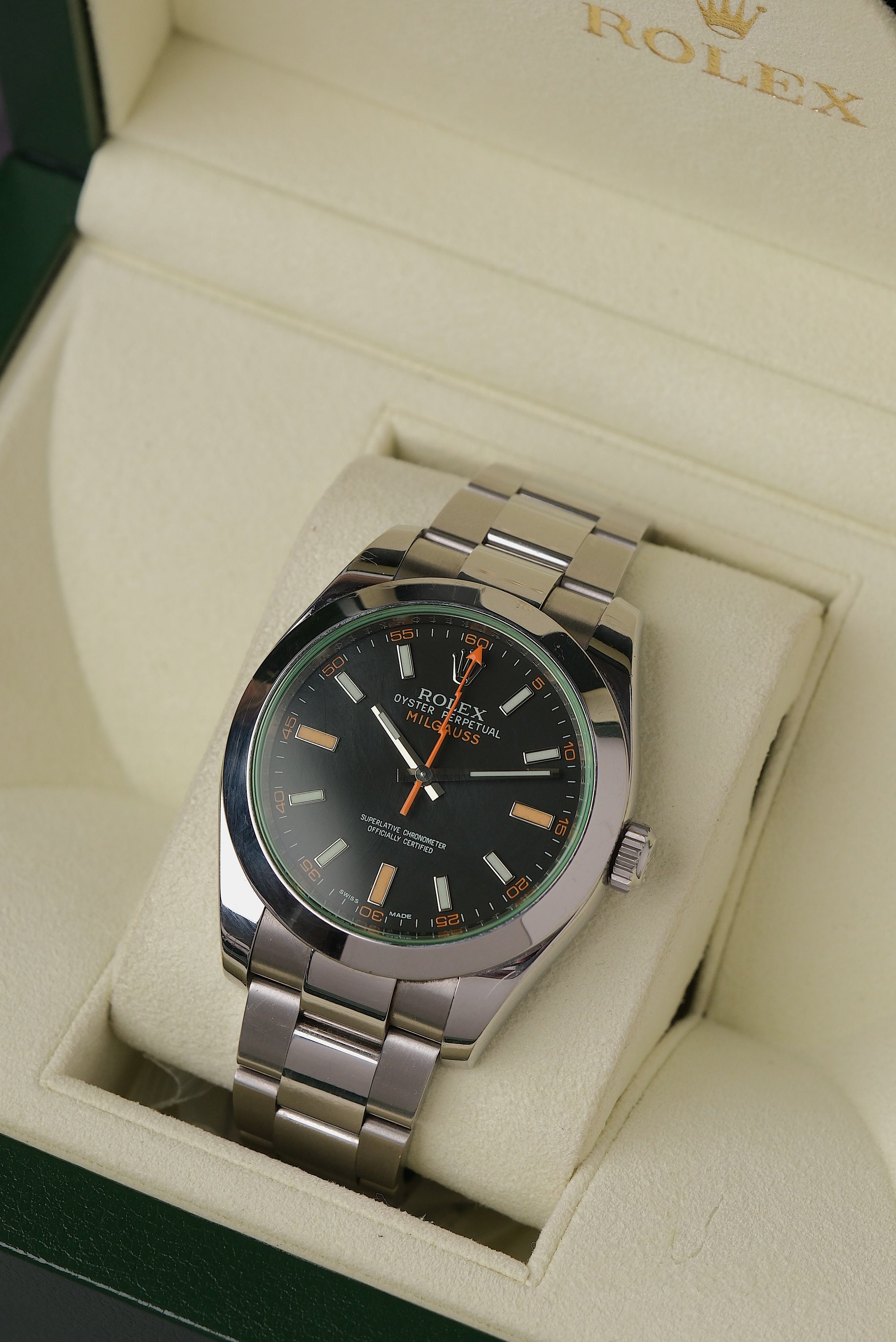 Rolex Milgauss 116400GV Black Dial Green Crystal (2012 Box &amp; Papers)