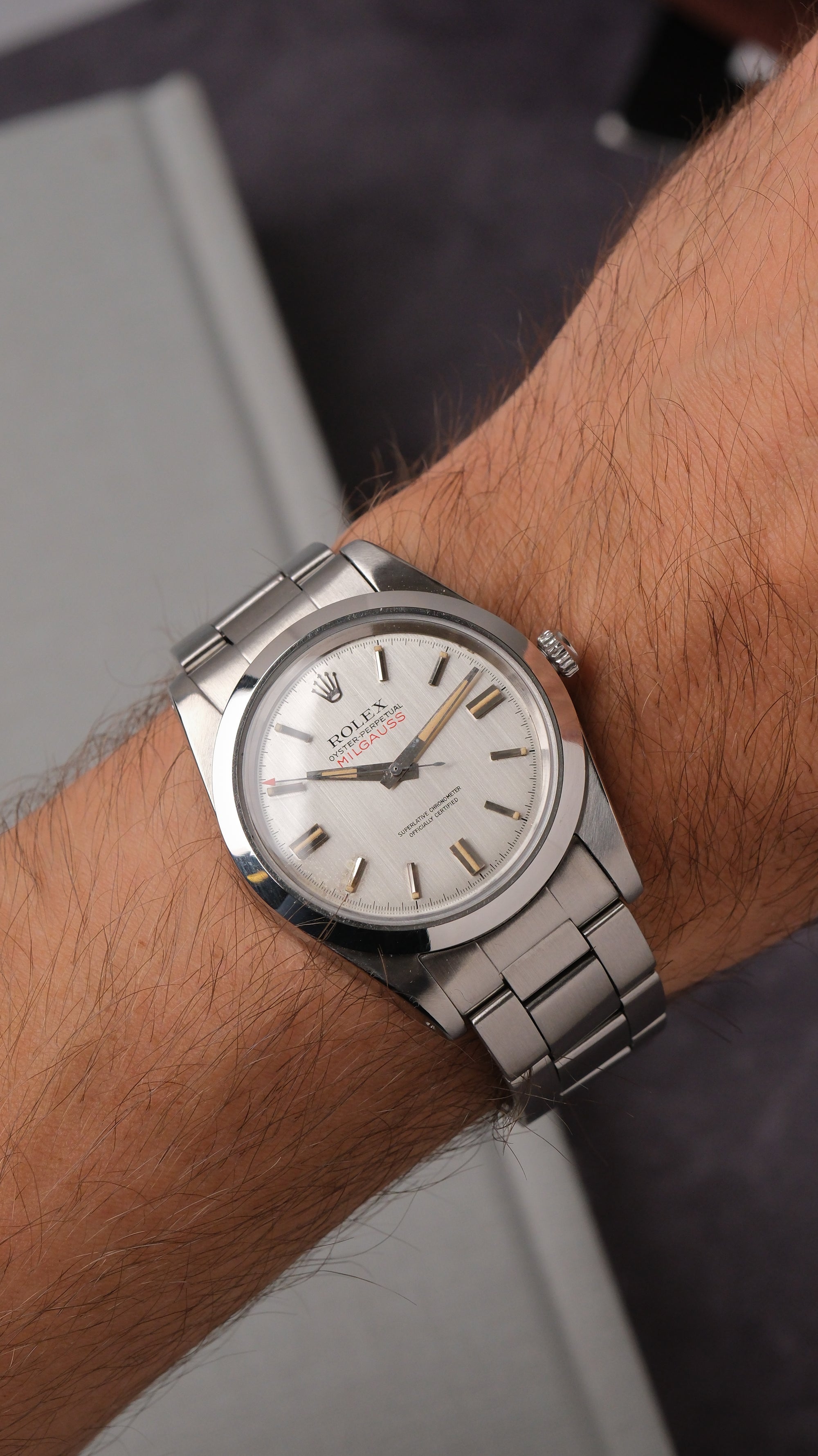 Rolex Milgauss 1019 silver dial square lume