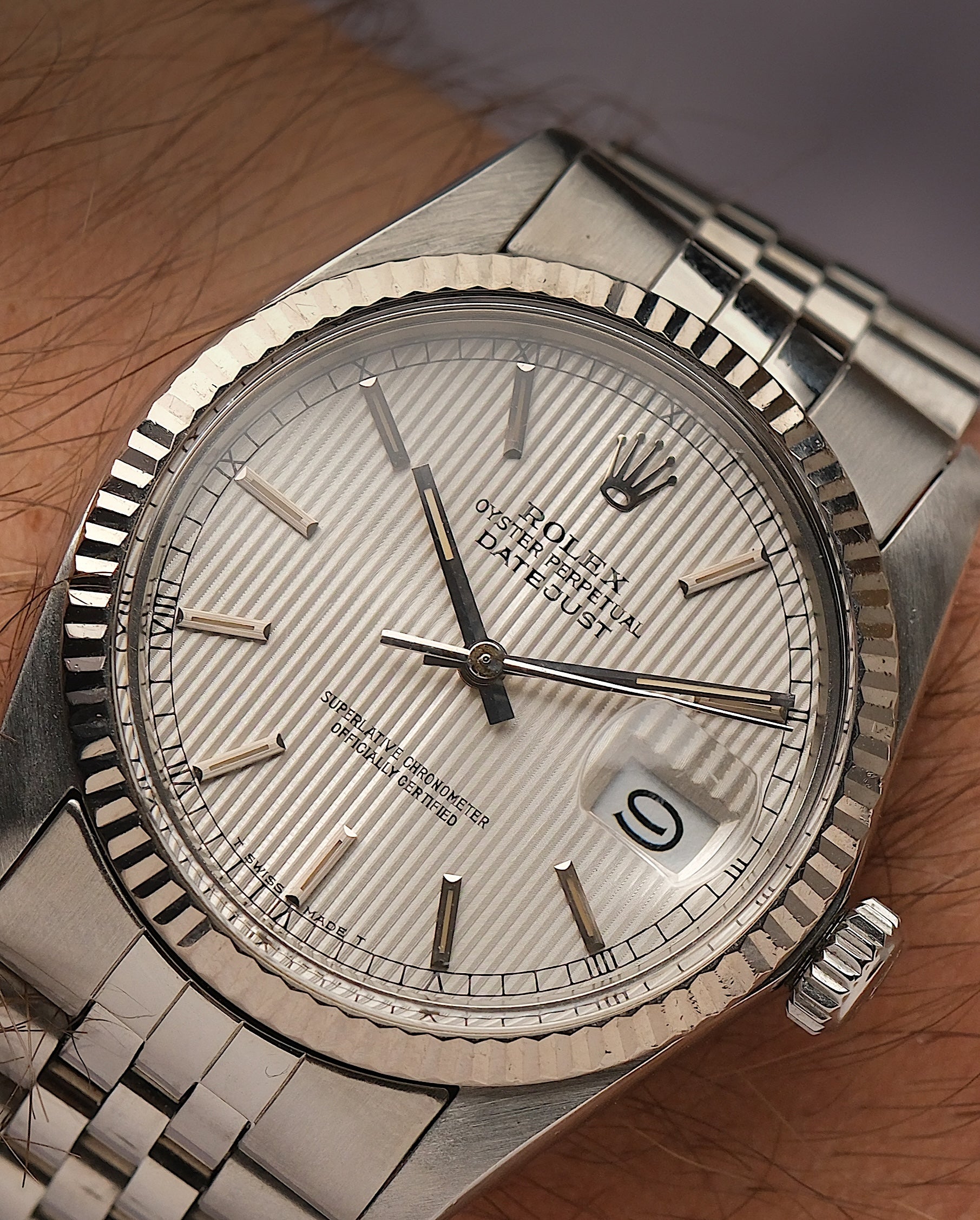 Rolex Datejust 36 Ref. 16014 – Rare Silver Tapestry Dial (1985) - fresh service