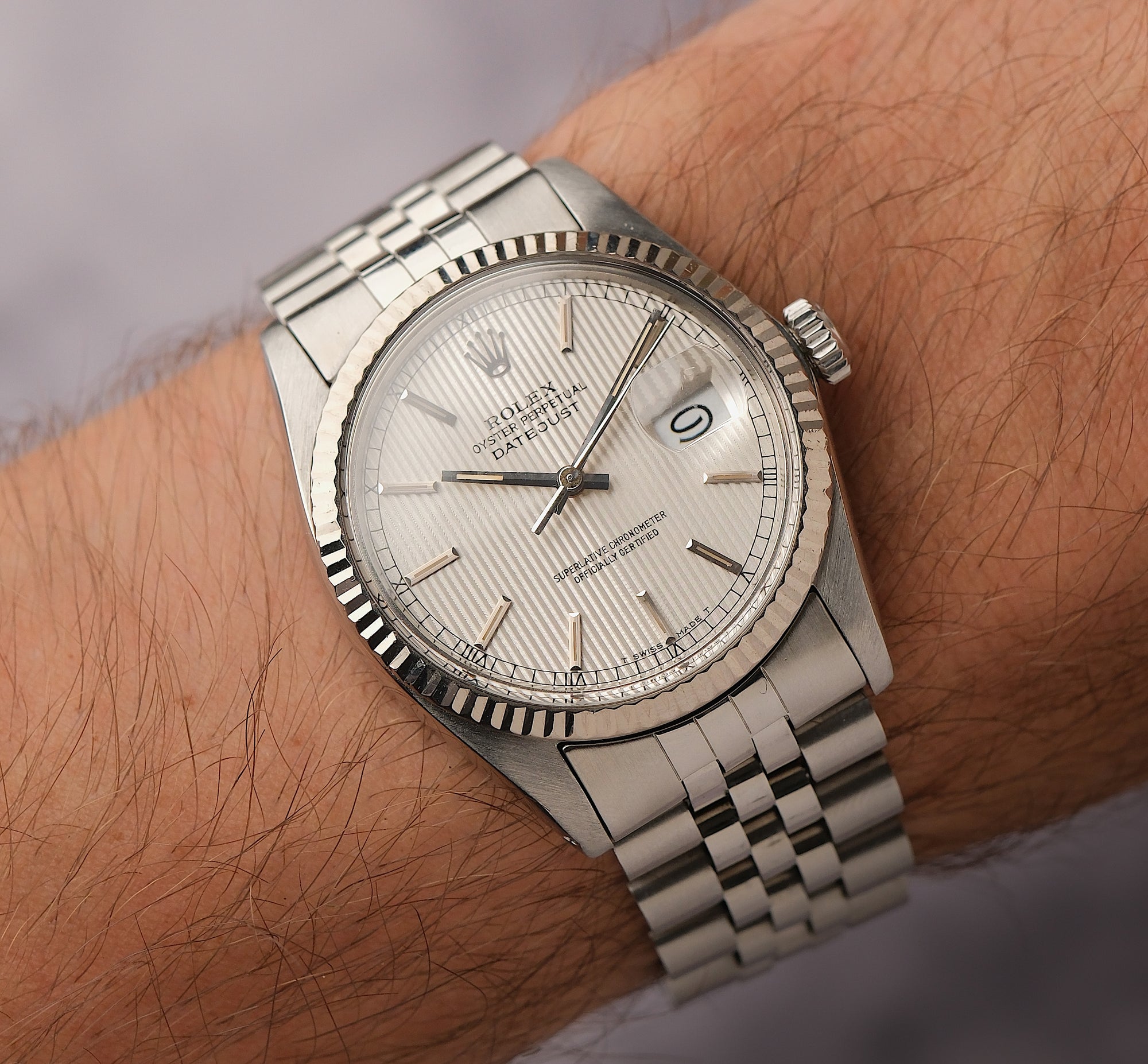 Rolex Datejust 36 Ref. 16014 – Rare Silver Tapestry Dial (1985) - fresh service