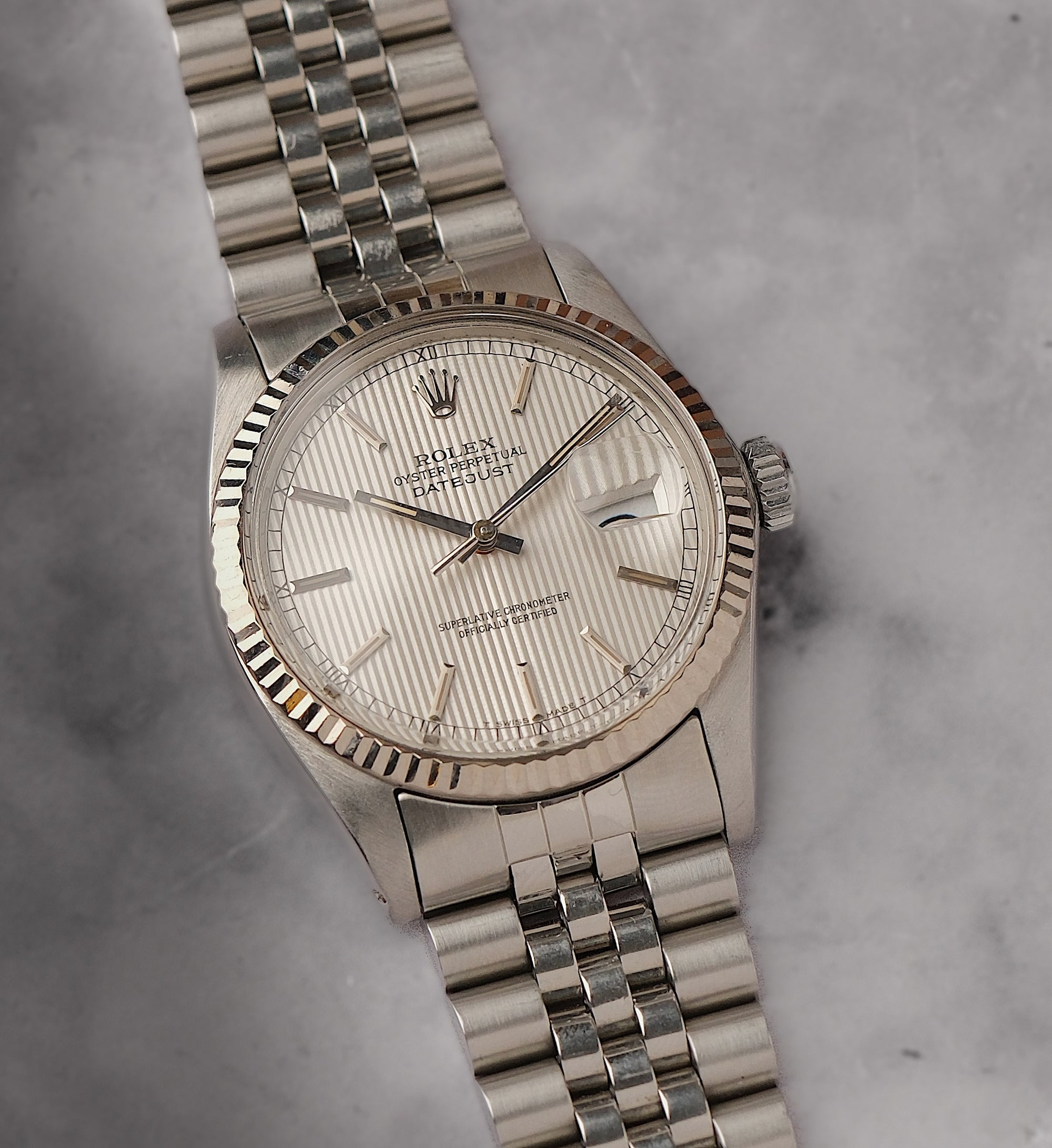 Rolex Datejust 36 Ref. 16014 – Rare Silver Tapestry Dial (1985) - fresh service