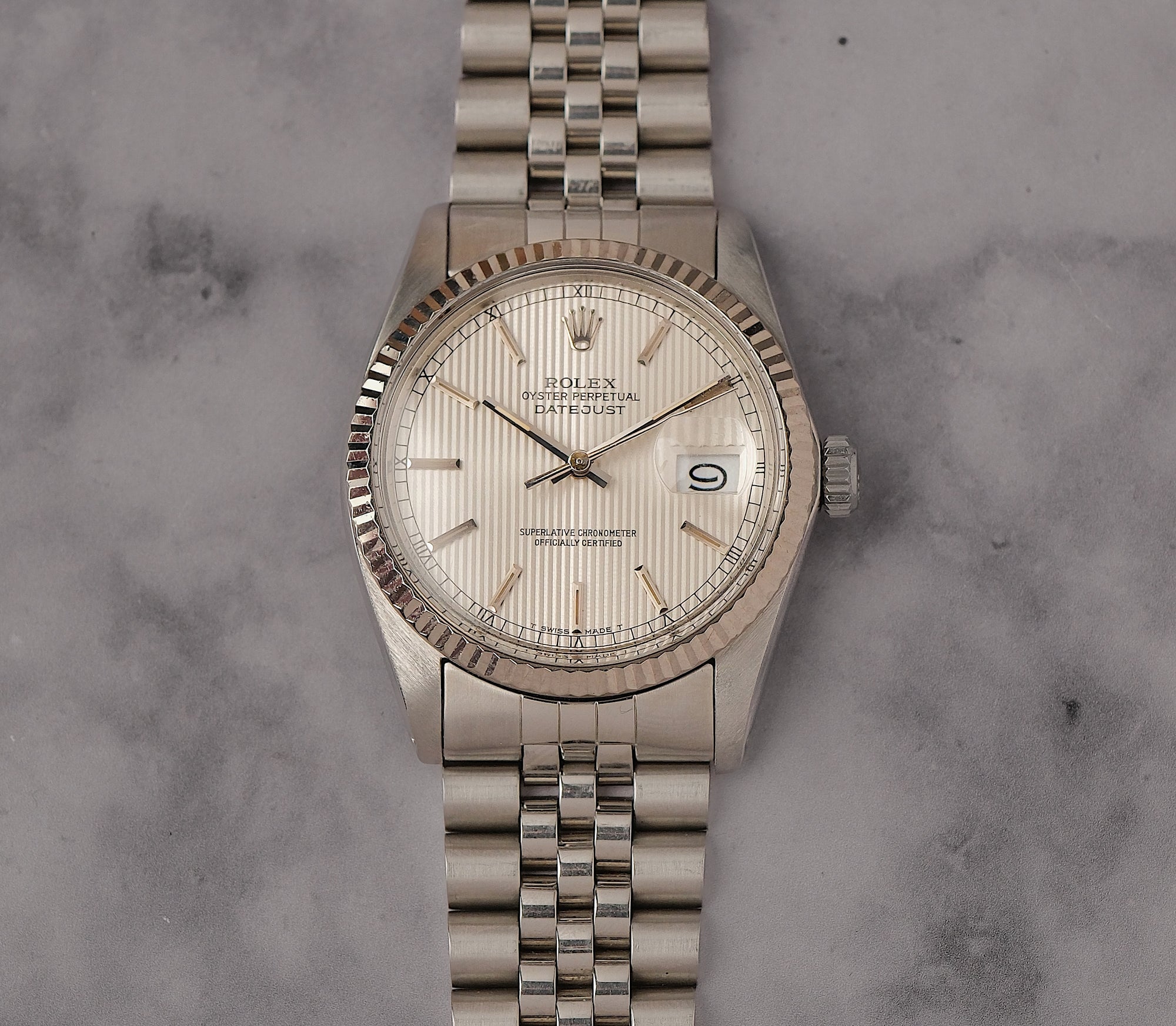 Rolex Datejust 36 Ref. 16014 – Rare Silver Tapestry Dial (1985) - fresh service