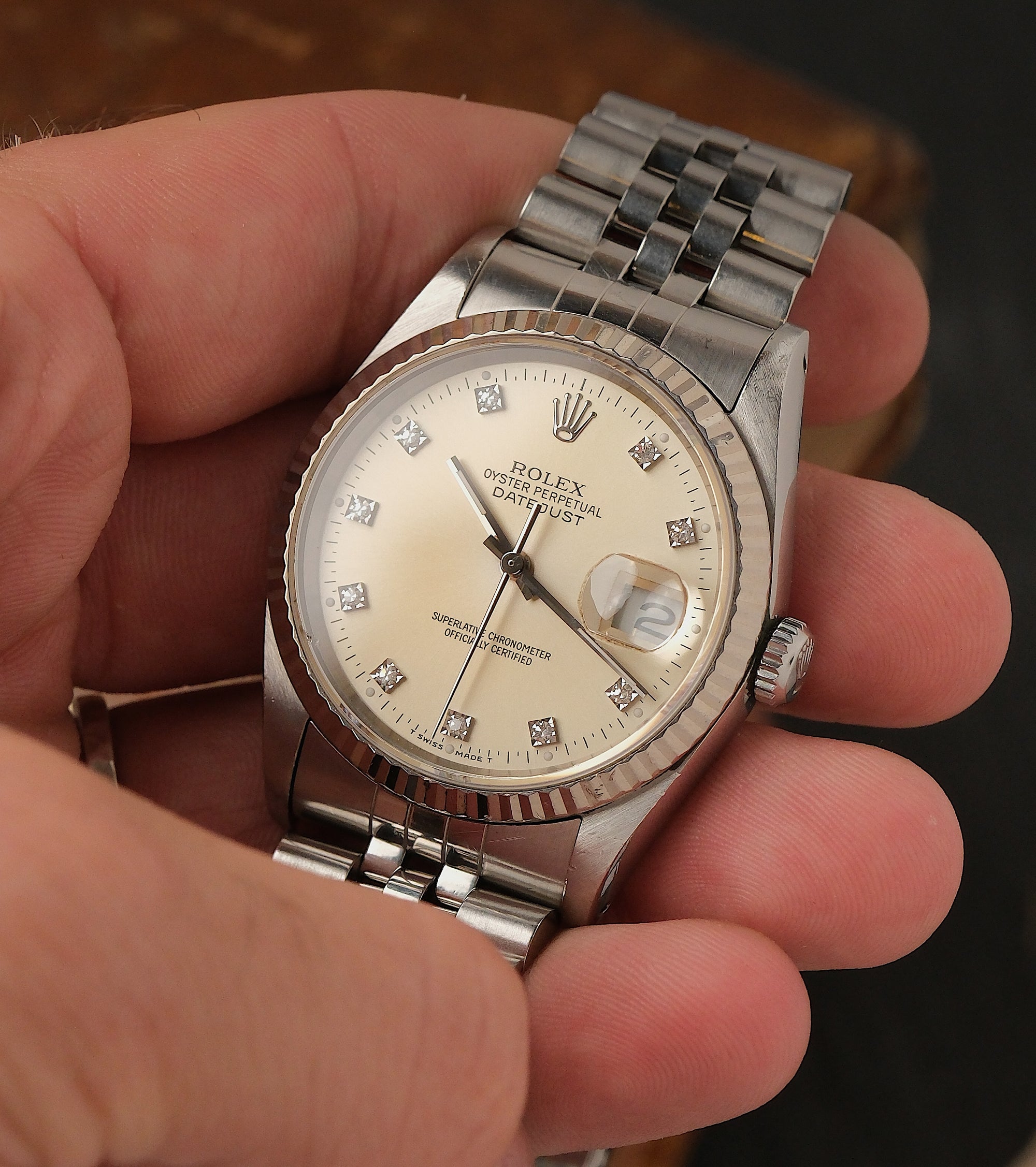 16234 G – Rare Ivory / Cream Patina Diamond Dial (C (VAT DEDUCTABLE)
