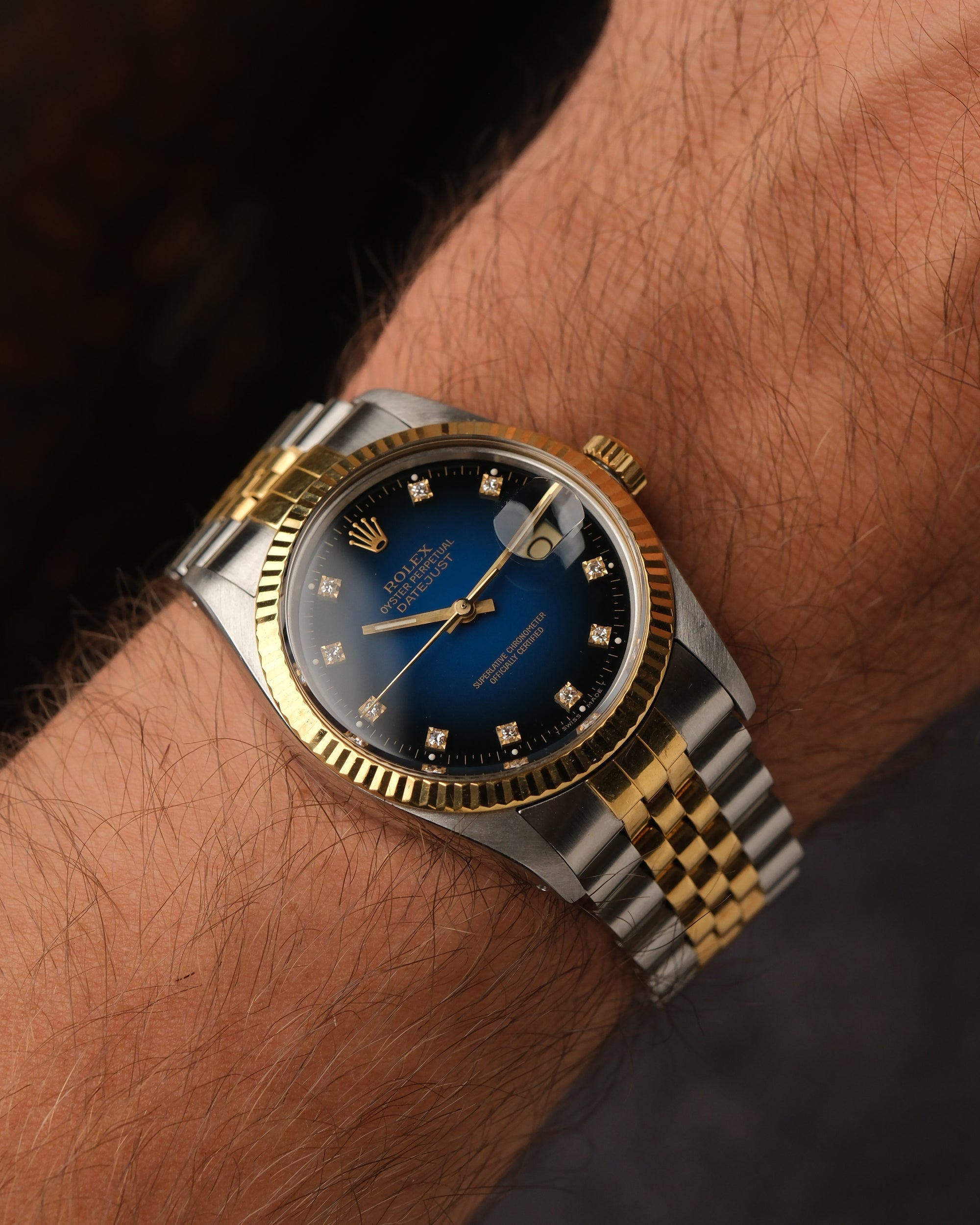 RES Rolex Datejust 36 16013 Blue Vignette Diamond Dial Two-Tone (1988)