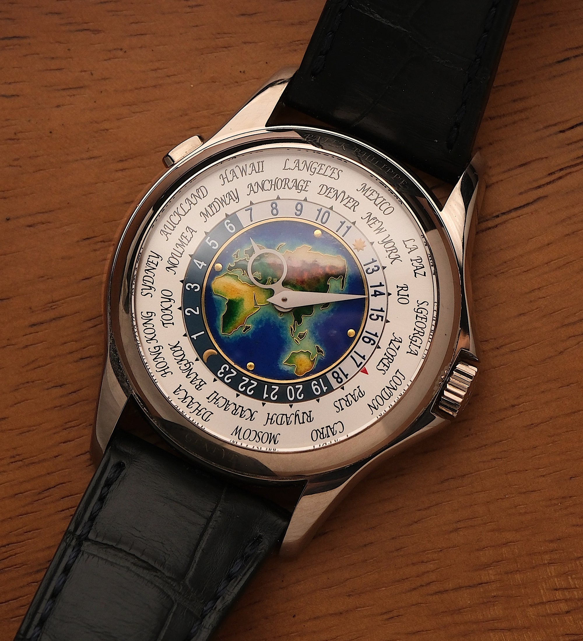 Patek Philippe World Time Cloisonné Enamel 18k White Gold Ref. 5131G