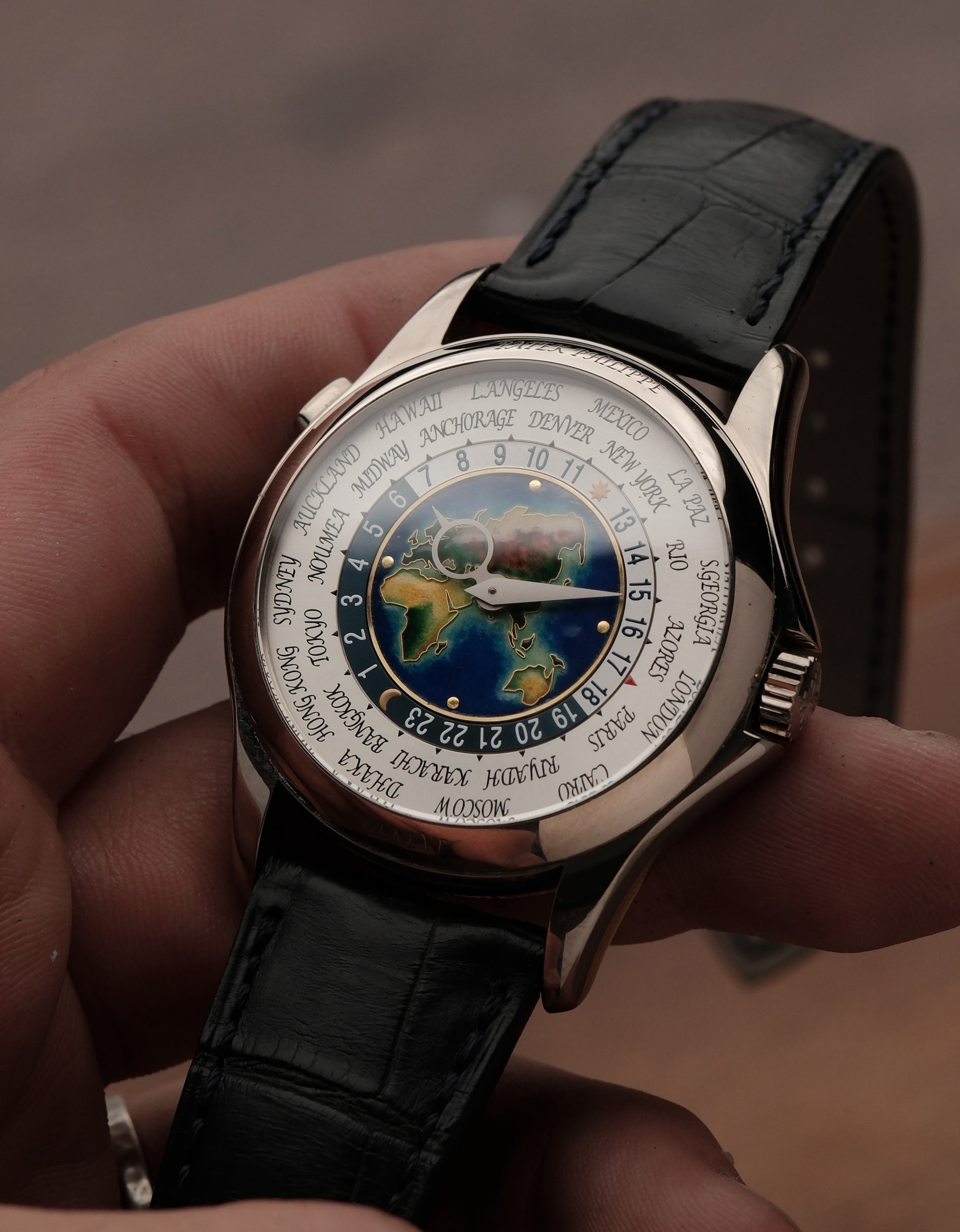 Patek Philippe World Time Cloisonné Enamel 18k White Gold Ref. 5131G