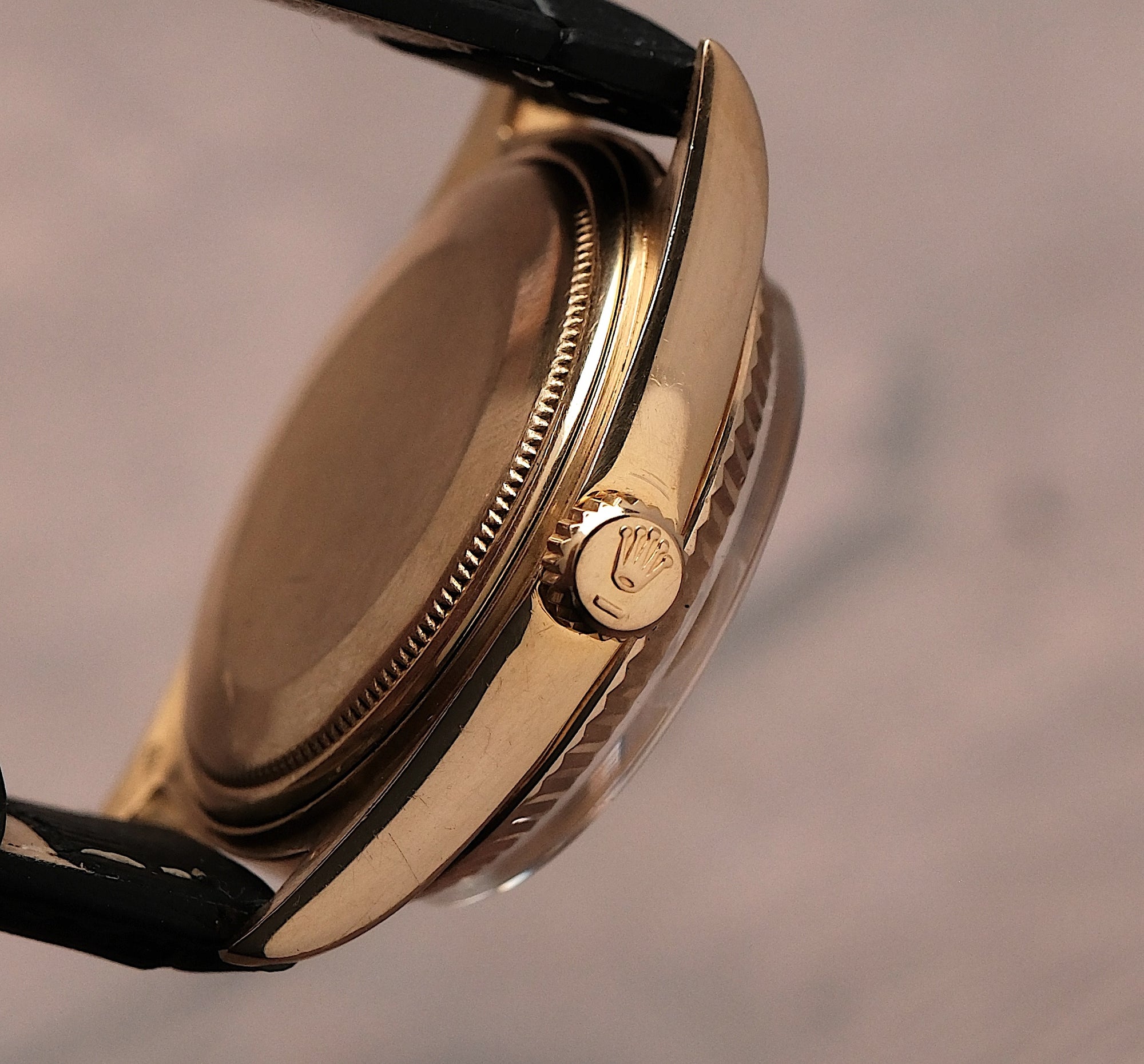 Day-Date 36 18k Yellow Gold Champagne Dial Leather Strap Ref. 1803 (c. 1978)
