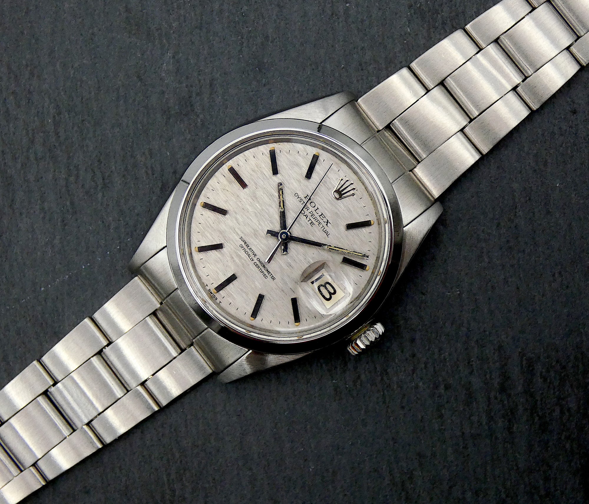 SOLD Rolex Oyster Perpetual Date RARE / mosaic / shantung dial