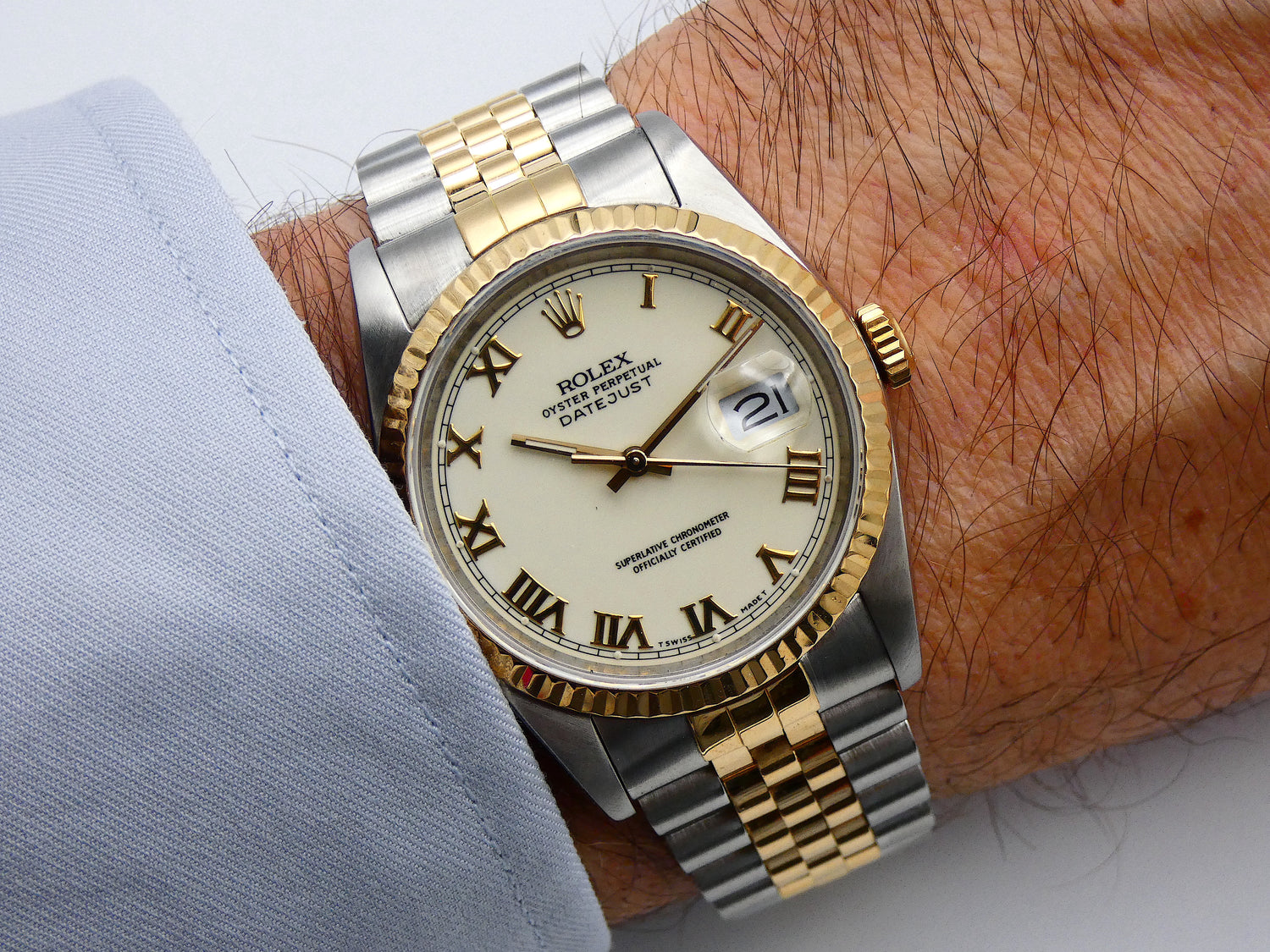 SOLD Rolex Datejust 36 16233 Rare Porcelain Cream dial / 1989 full set