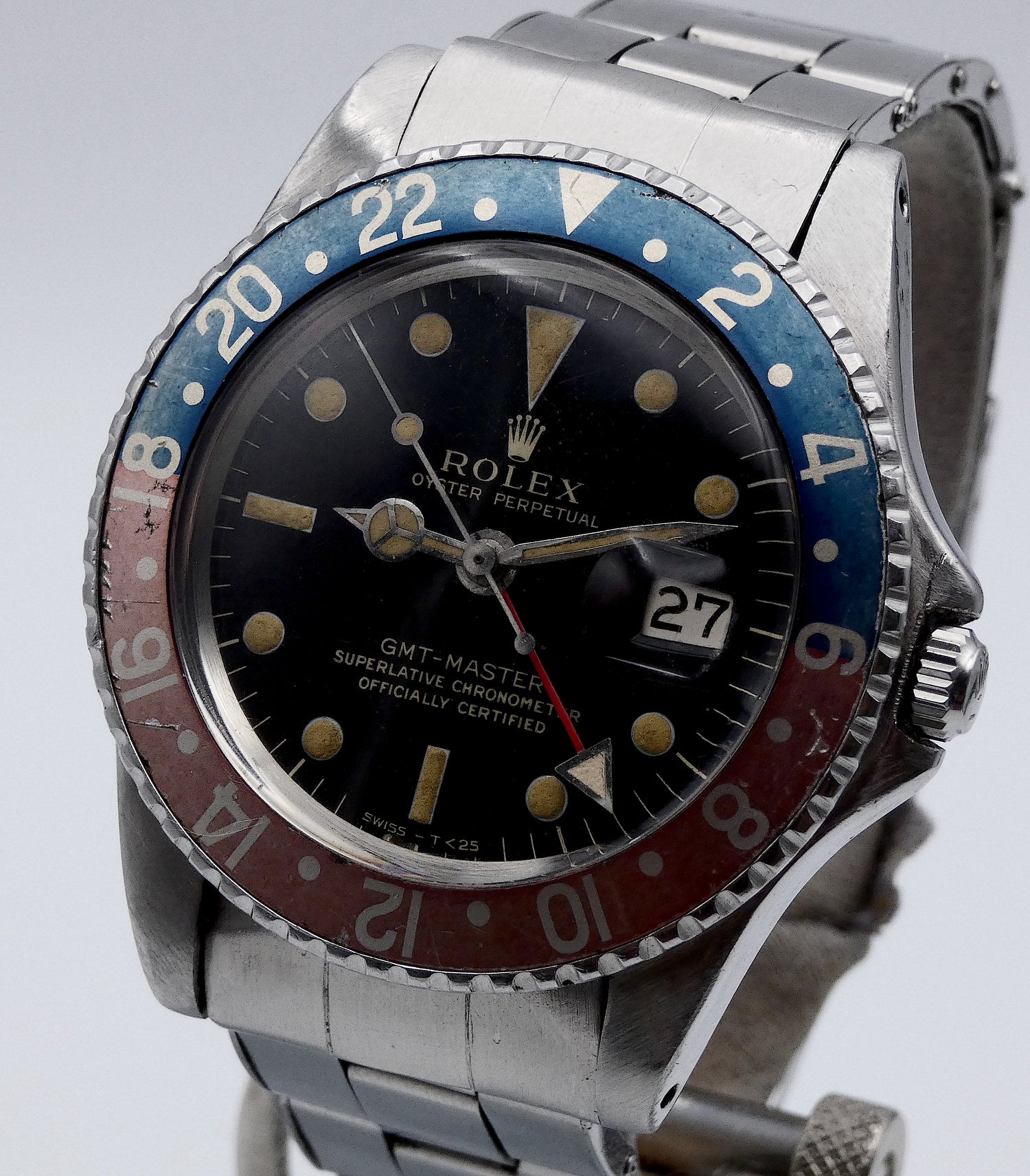 SOLD Rolex GMT-Master 1966 Glossy Gilt dial / hook 7 / and Rivet stretch bracelet