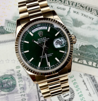 SOLD 118238 Rolex Day-Date "President" Money Green Full Set mint