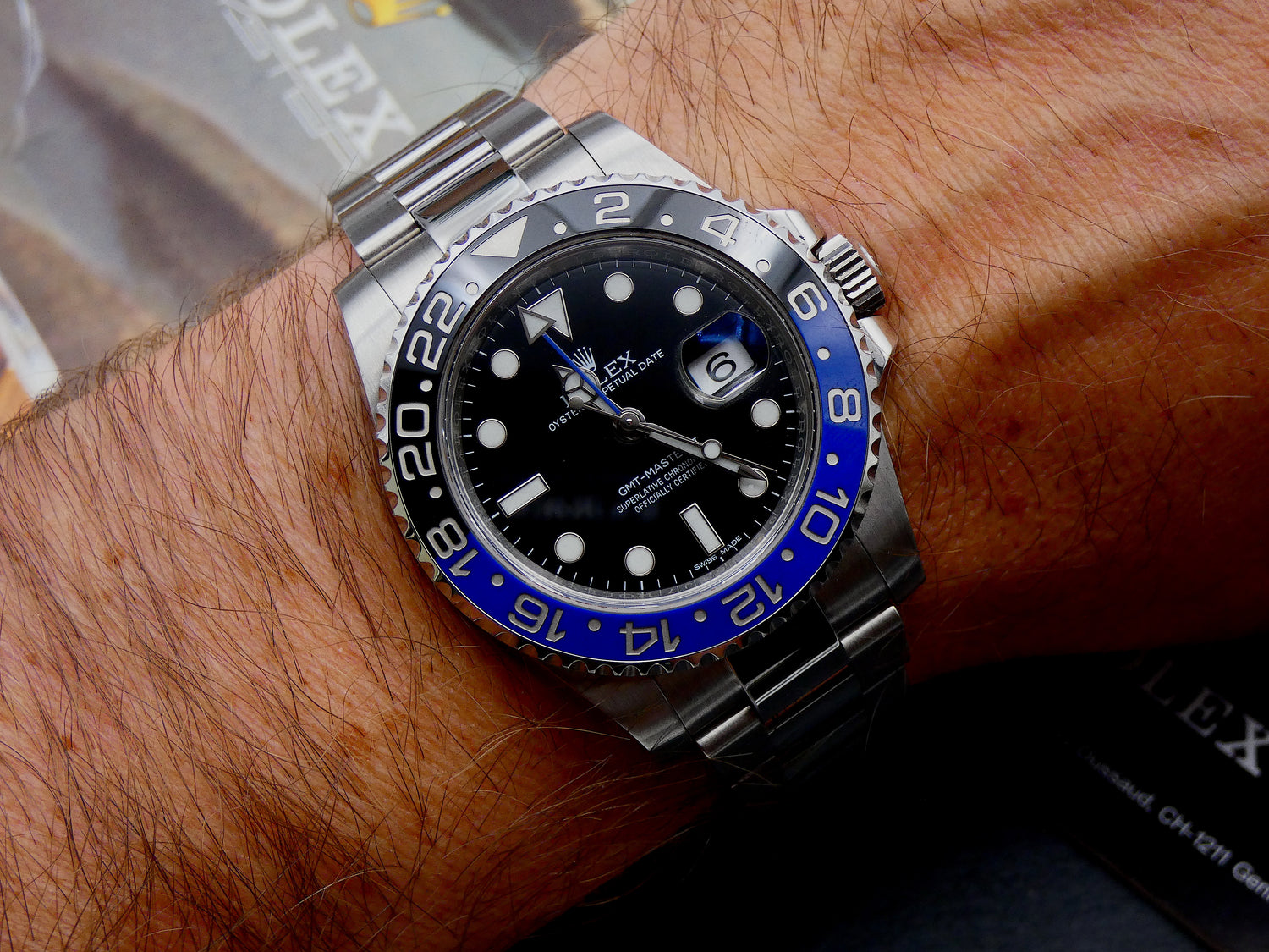 SOLD Rolex GMT-Master II "Batman" Papers + Tag