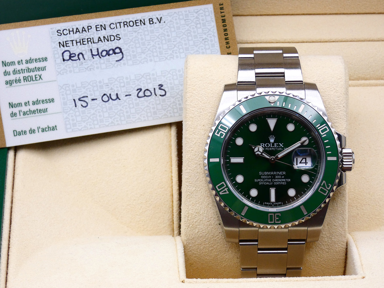 SOLD Rolex Submariner "Hulk" 2013 Mint NL delivered