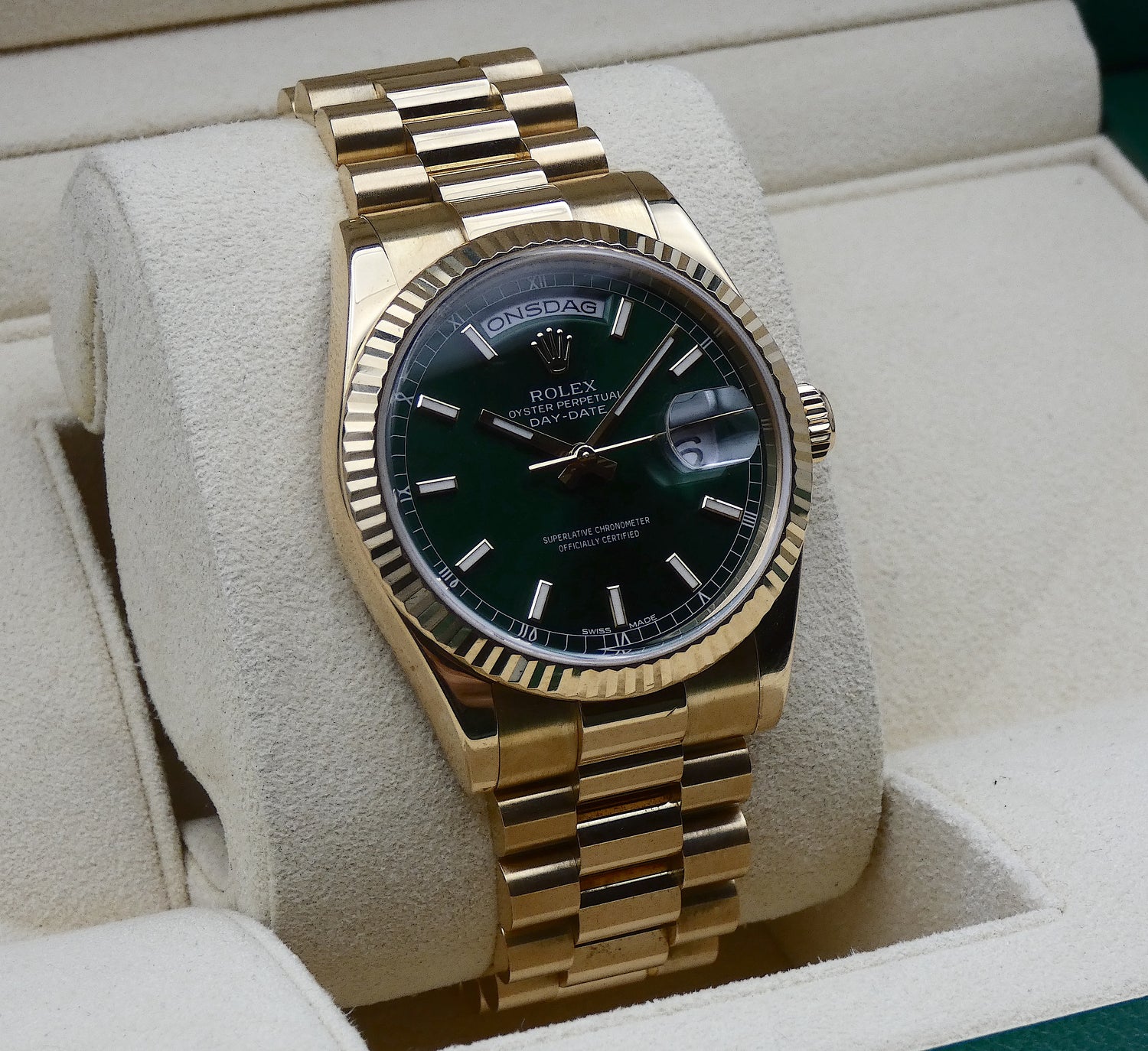 SOLD 118238 Rolex Day-Date "President" Money Green Full Set mint