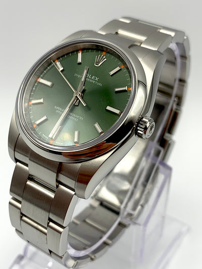 SOLD / Rolex 114200 Oyster Perpetual 34 Olive Dial - 2019 Mint