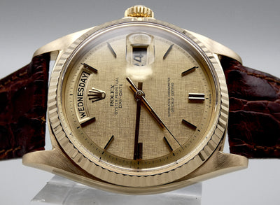 SOLD Day-Date 1969 MINT / Pie pan linnen gold dial / warranty