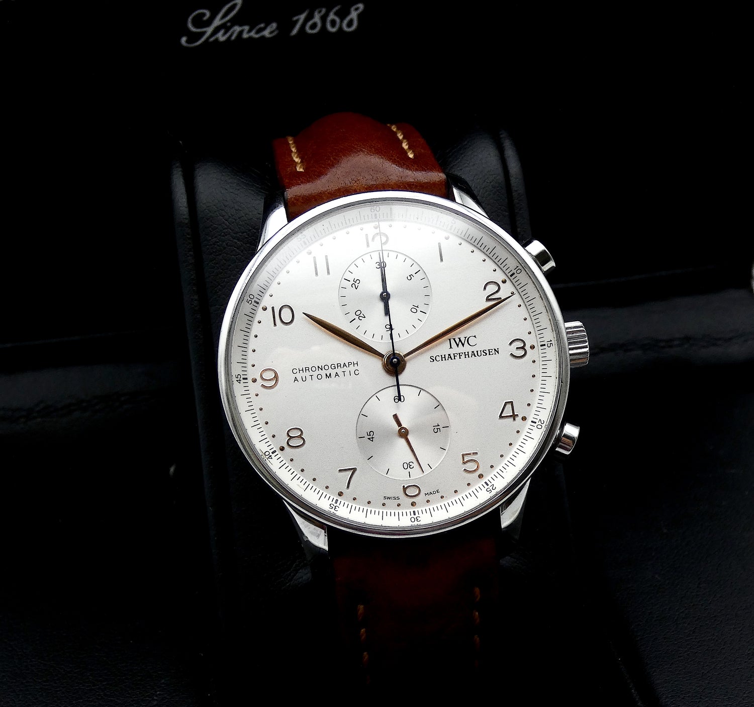 SOLD Portuguese Chronograph SS Silver Dial / Gold Numerals