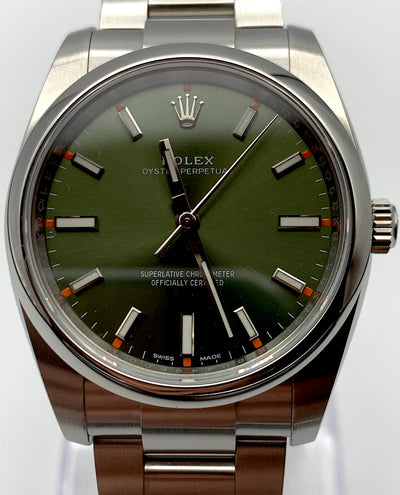 SOLD / Rolex 114200 Oyster Perpetual 34 Olive Dial - 2019 Mint