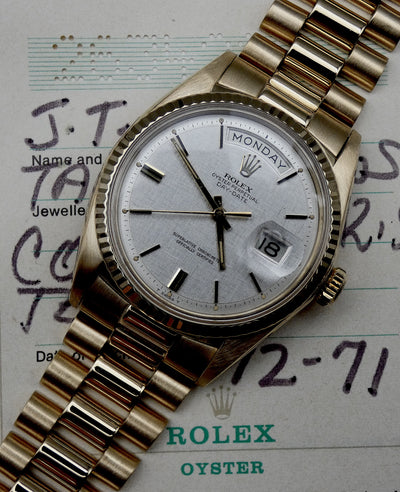 SOLD Rolex Day-Date with papers / Pie Pan Linen dial / warranty / serviced