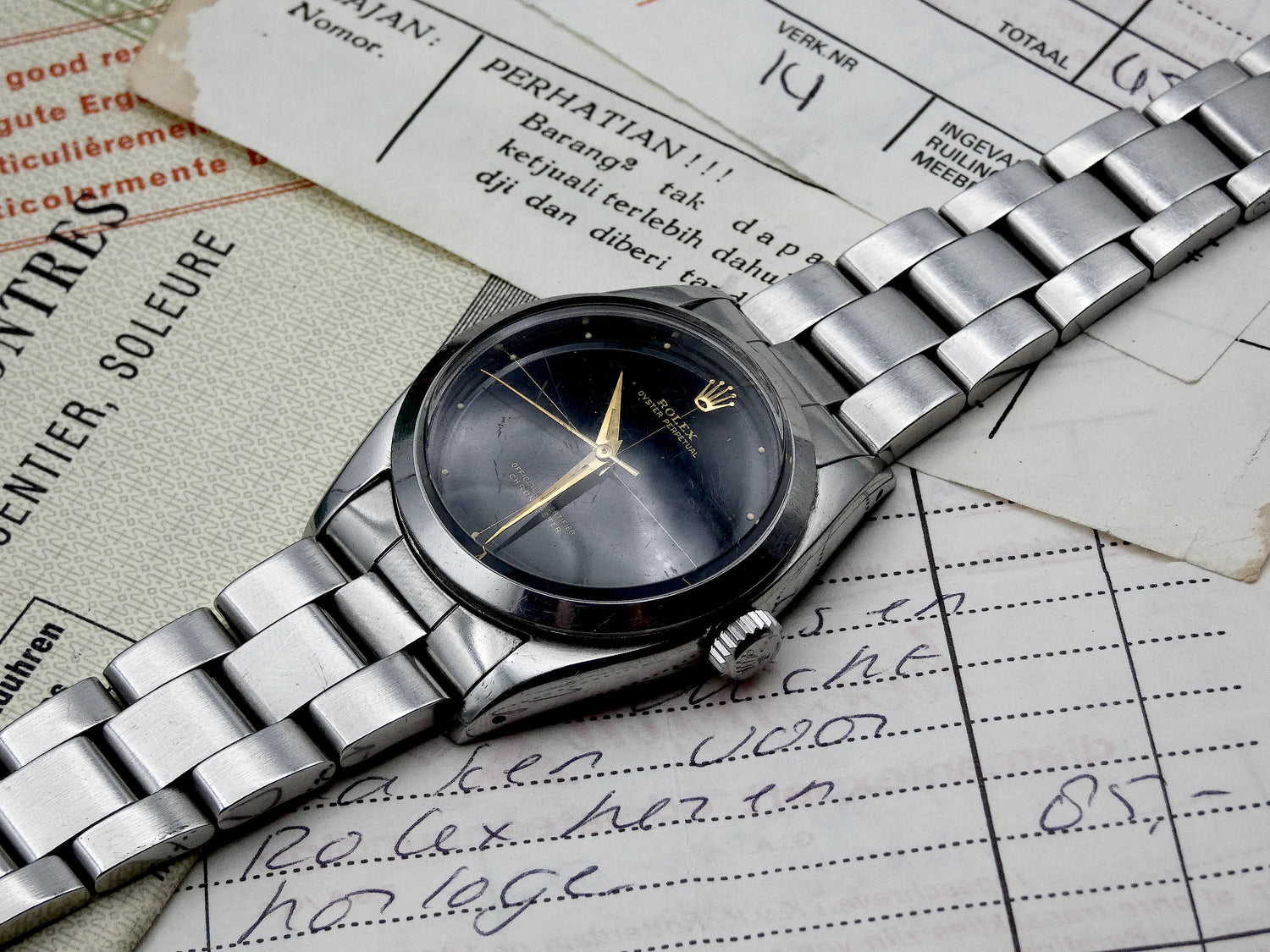 Reserverd Rare Oyster Perpetual / 1957 Full set / black crosshair dial