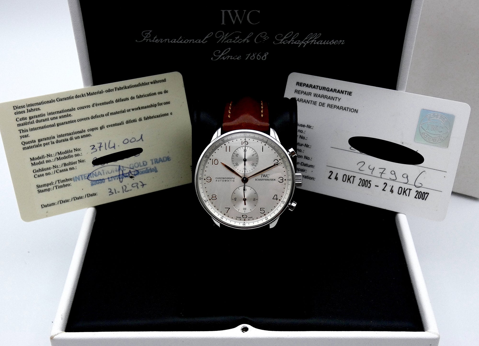 SOLD Portuguese Chronograph SS Silver Dial / Gold Numerals