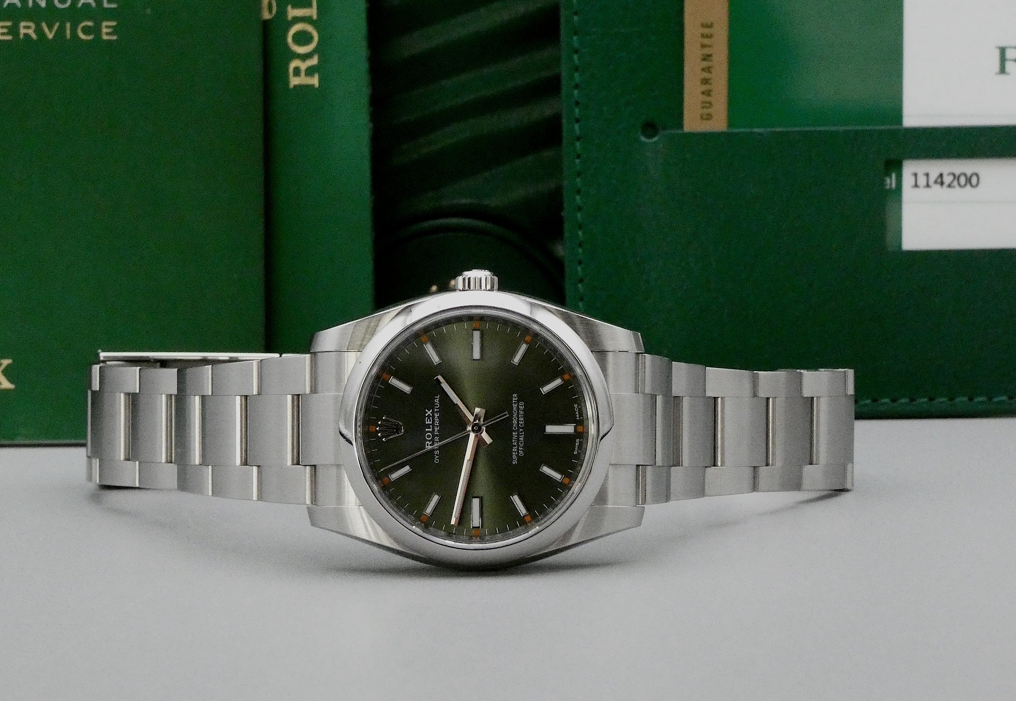 SOLD Rolex Air-King Olive Green Full set MINT