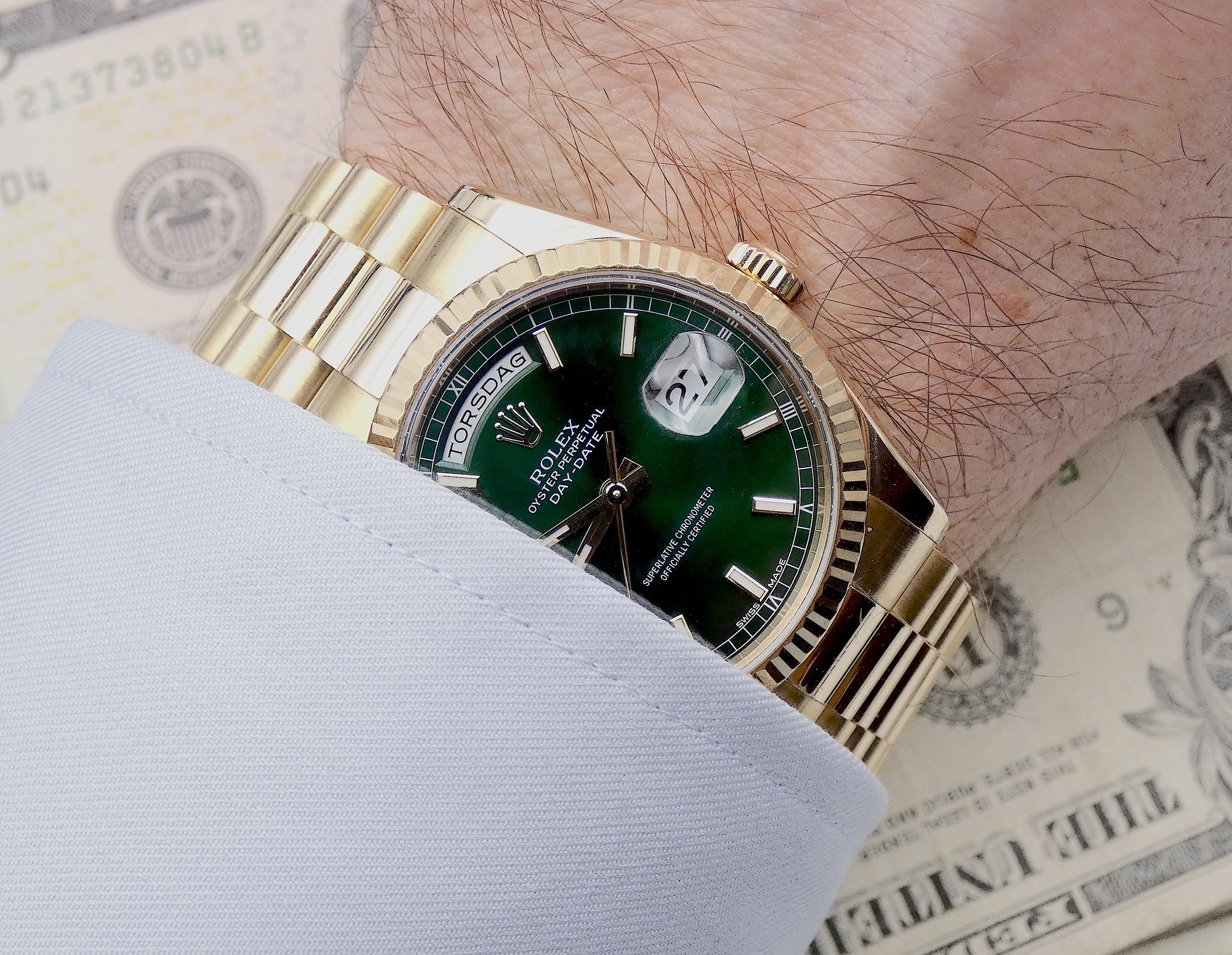 SOLD 118238 Rolex Day-Date &quot;President&quot; Money Green Full Set mint