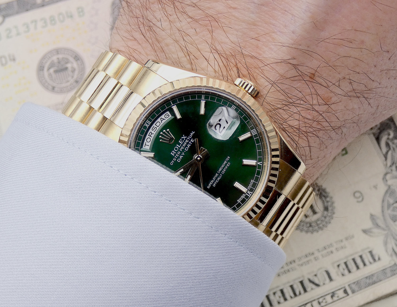 SOLD 118238 Rolex Day-Date "President" Money Green Full Set mint